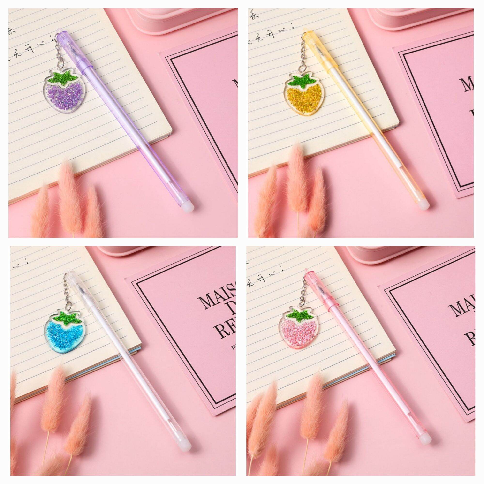 Bút mực gel treo dâu, cherry nhũ kim tuyến lấp lánh