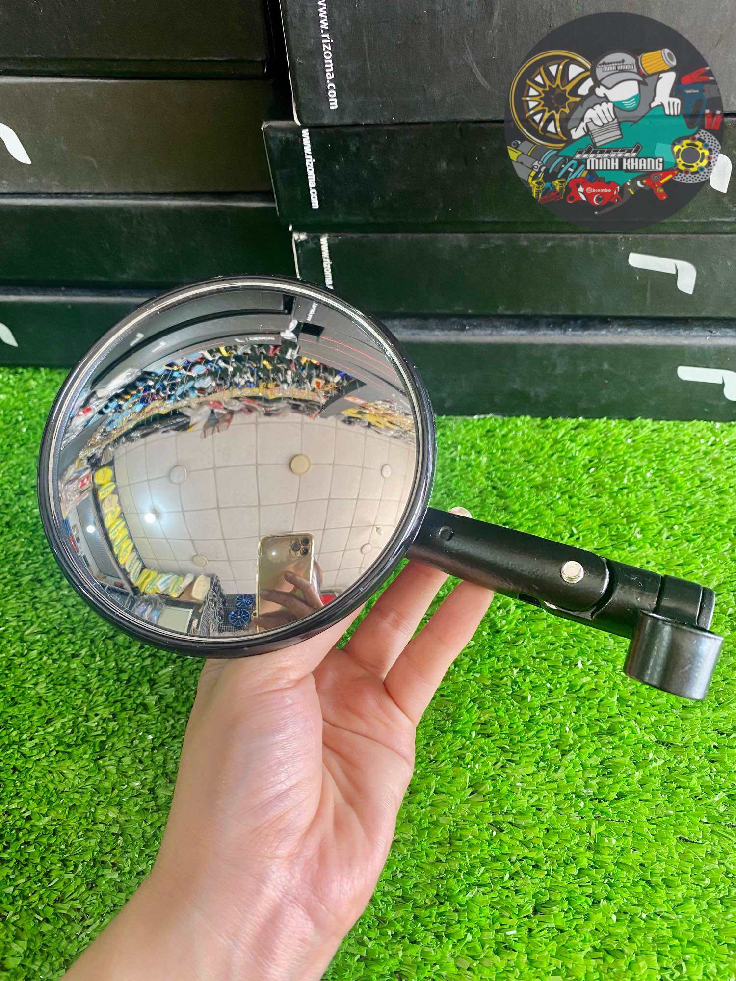 Gương chiếu hậu xe máy TRÒN CẦU LỒI ,góc nhìn rộng, mặt gương to ,đường kính 115mm , thân gương sơn đen