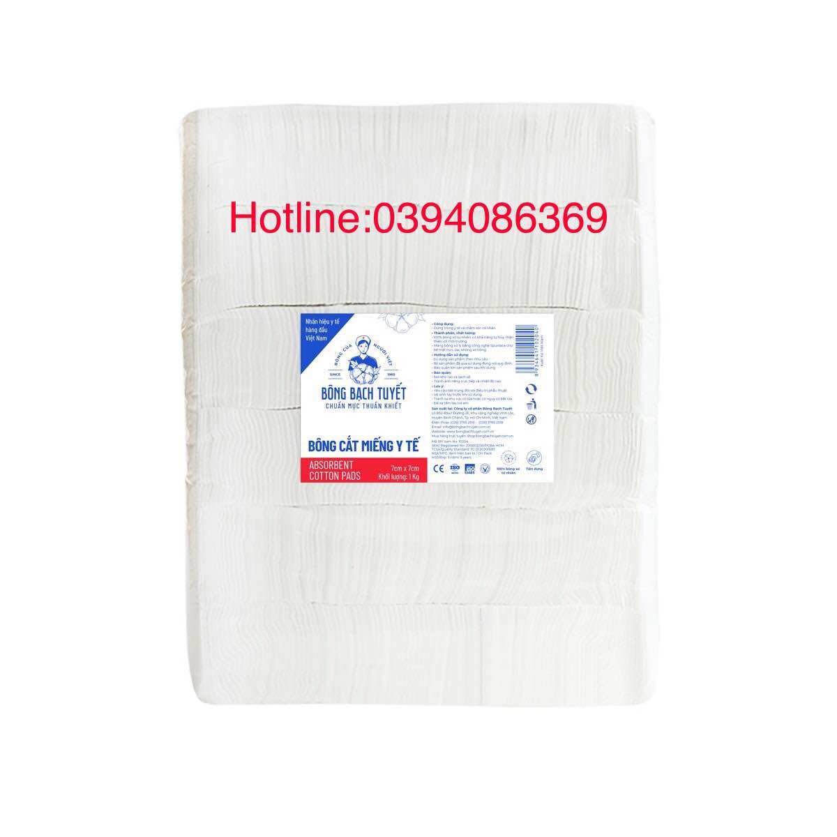 Bông Bạch Tuyết-Bông Y Tế Cắt Miếng 1kg-Vệ Sinh Em Bé(7x7cm)