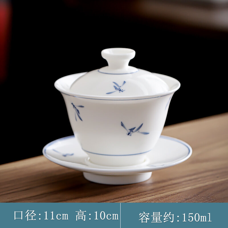 Vẽ tay underglaze gốm gong碗 trà có nắp dehua trắng bộ trà sứ gongfu một mảnh nhà trà sishe
