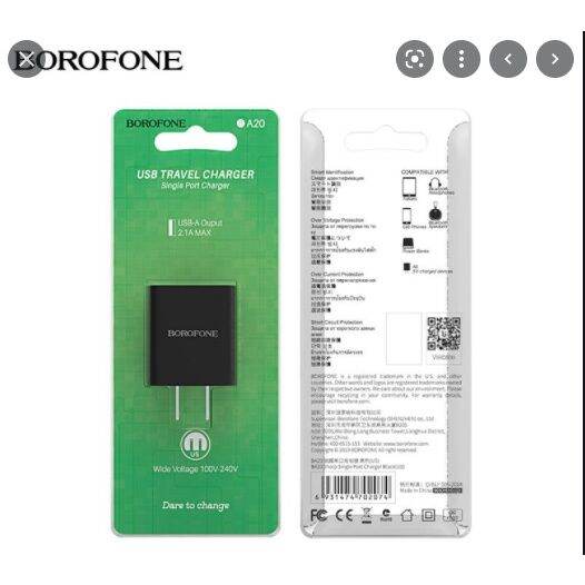 CỦ sạc,cốc sạc NHANH 1 CỔNG Borofone BA20 sạc iPhone,lightning, micro, type c