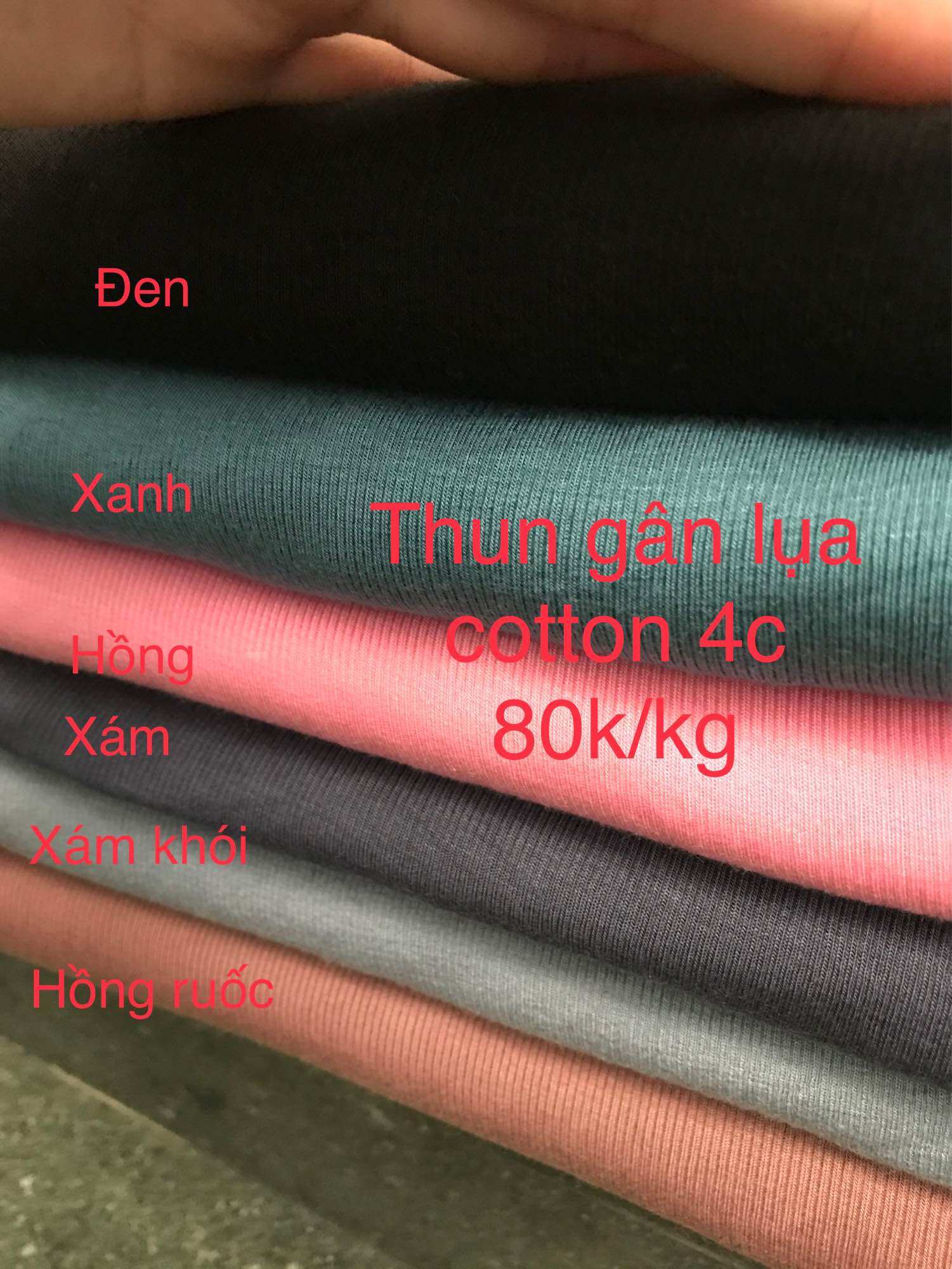Thun gân lụa 100% cotton dãn 4c
