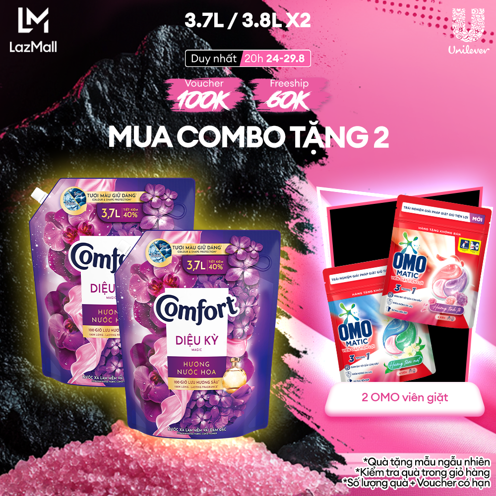 Combo 2 Túi Nước Xả Vải Comfort Đậm Đặc Hương Nước Hoa Thiên Nhiên Diệu Kỳ 3.7/3.8L