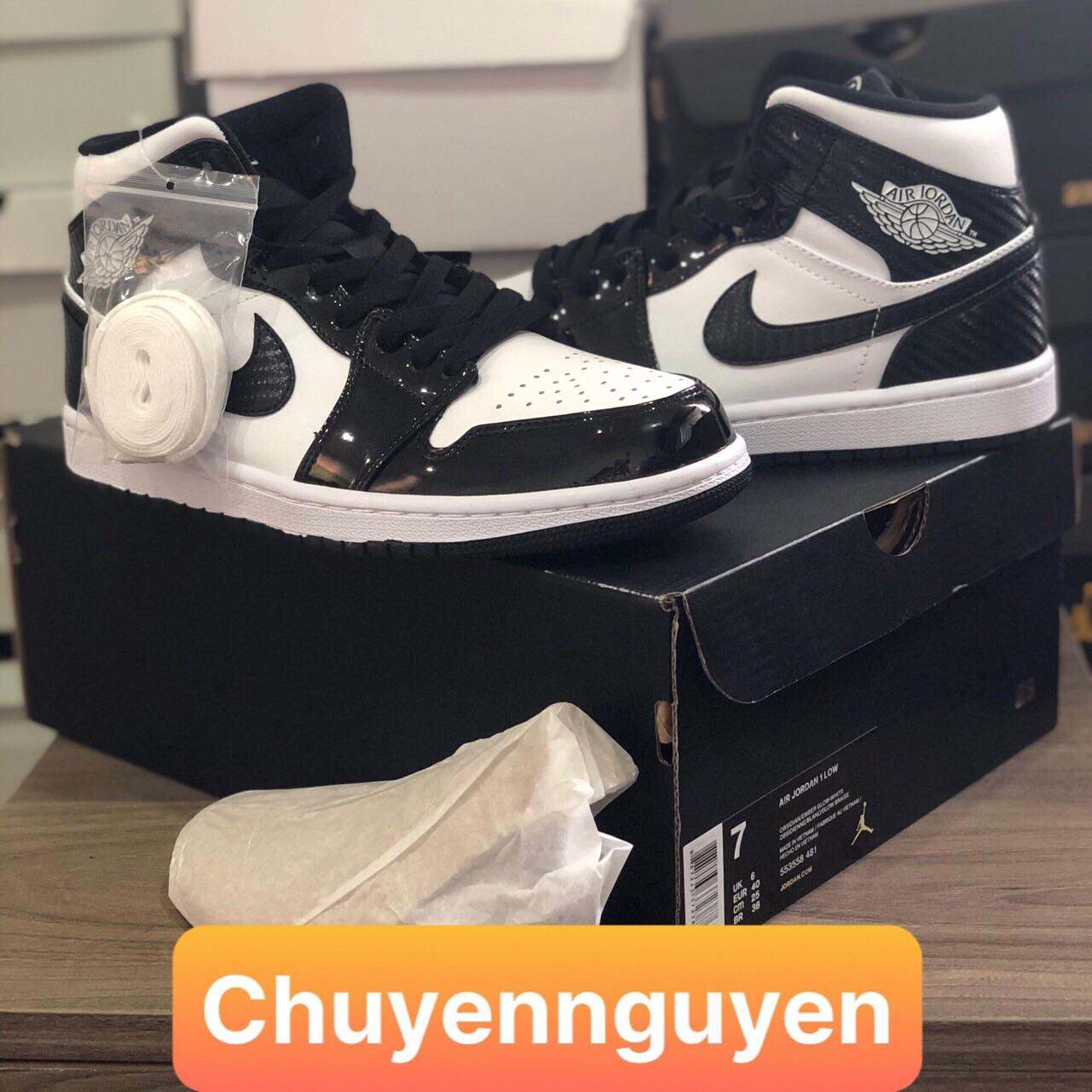 Giày thể thao nam nữ Jordan cổ cao đen trắng carbon giày Sneaker Jordan 1 mid carbon đen trắng cổ cao