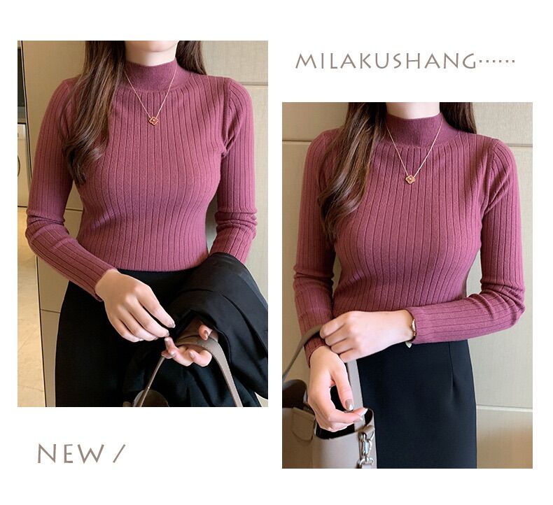 Áo len cổ 3 phân gân to dáng basic