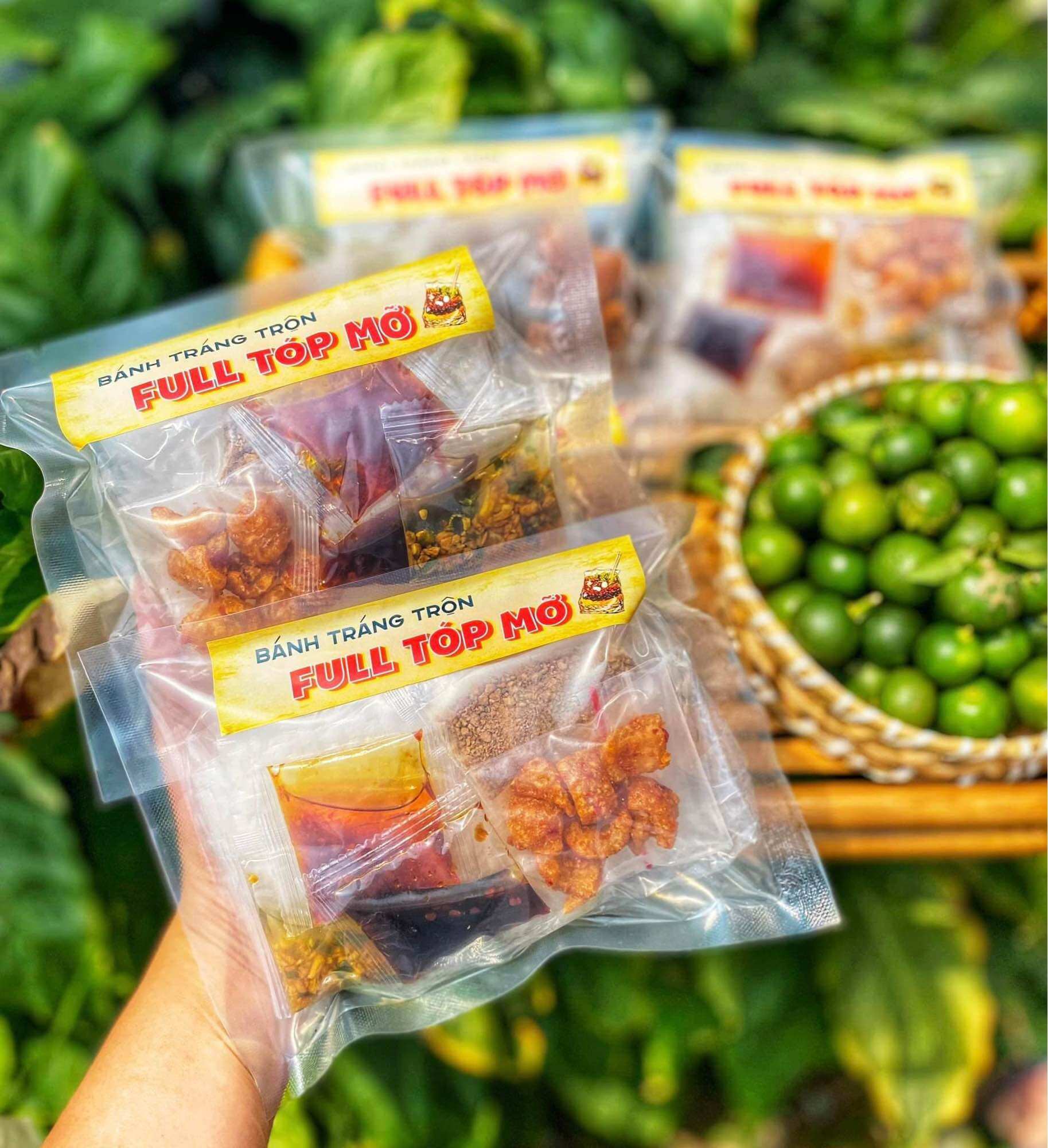Bánh tráng muối béo tóp mỡ hành phi Bánh tráng cuốn tóp mỡ thơm ngon