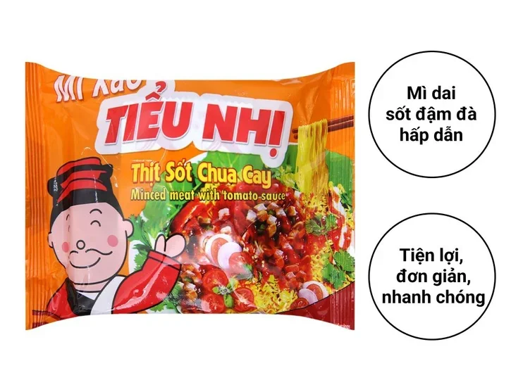 Thùng 30 gói mì xào Tiểu Nhị thịt sốt chua cay 72g