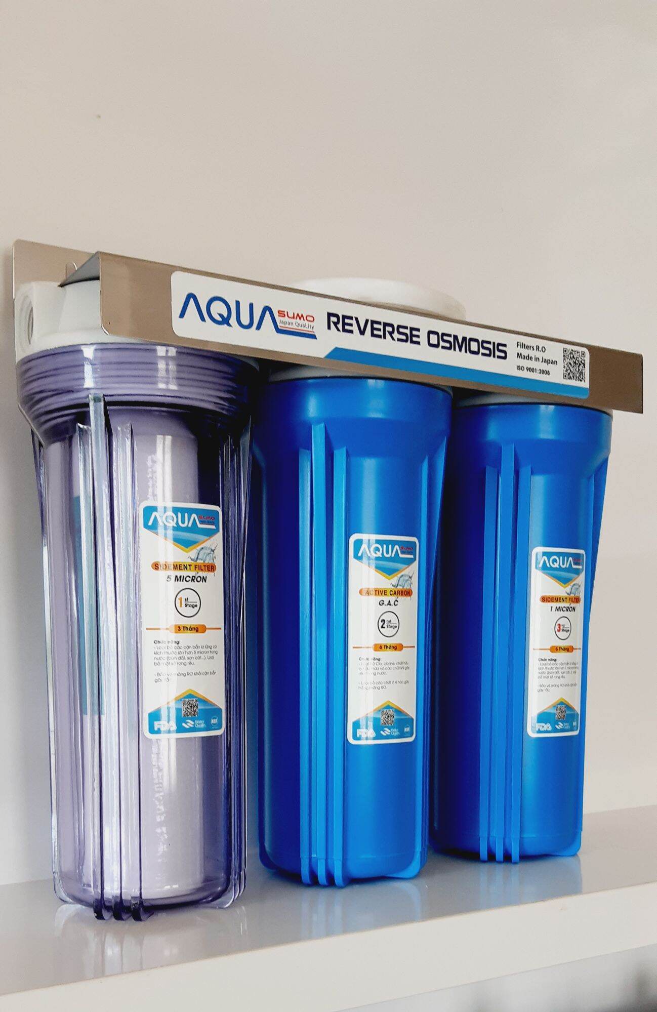Bộ lọc nước sinh hoạt 10 inch 3 cốc Aquasumo phi ren trong 21