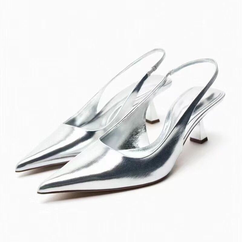 Guốc zra nữ mũi nhọn bạc đế cao 5cm