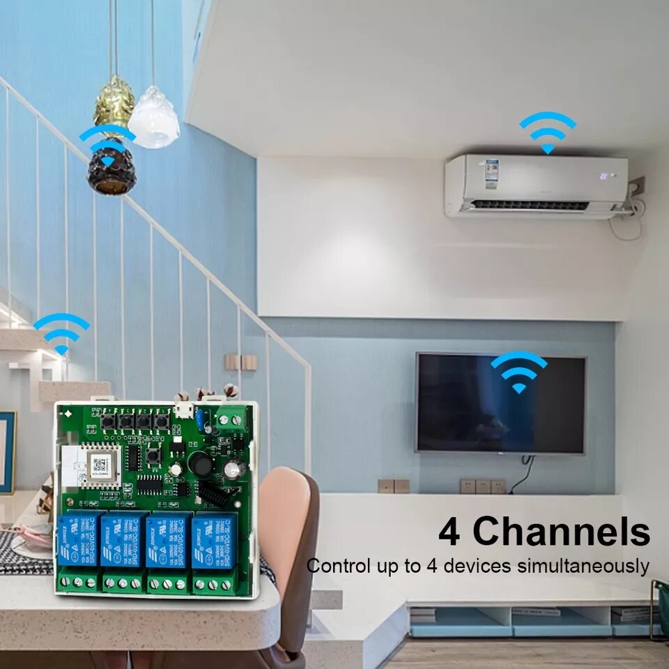 4ch on/off WiFi + RF on/off switch individual 4 lights (4ch Smart Switch)