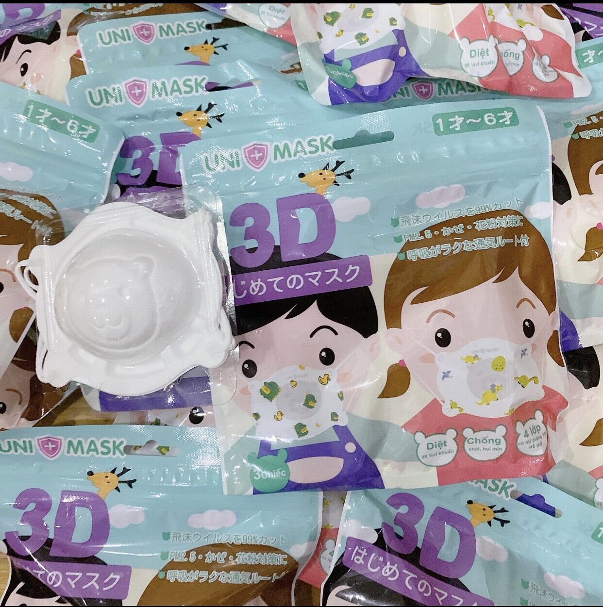 Combo 5 Set ( 15 Chiếc) Khẩu Trang Gấu Unimask Cho Bé Từ 6 Tháng đến 2 Tuổi