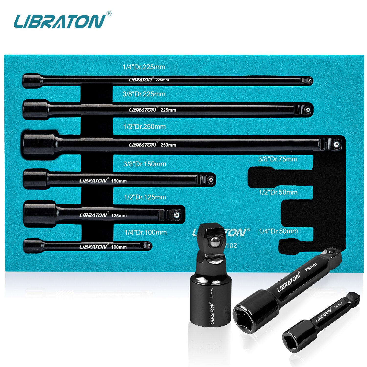 Libraton 9 chiếc chao đảo ổ cắm mở rộng bộ, ratchet phần mở rộng 1/4 "3/8" 1/2 ", chao đảo phần mở rộng, ổ cắm nối dài