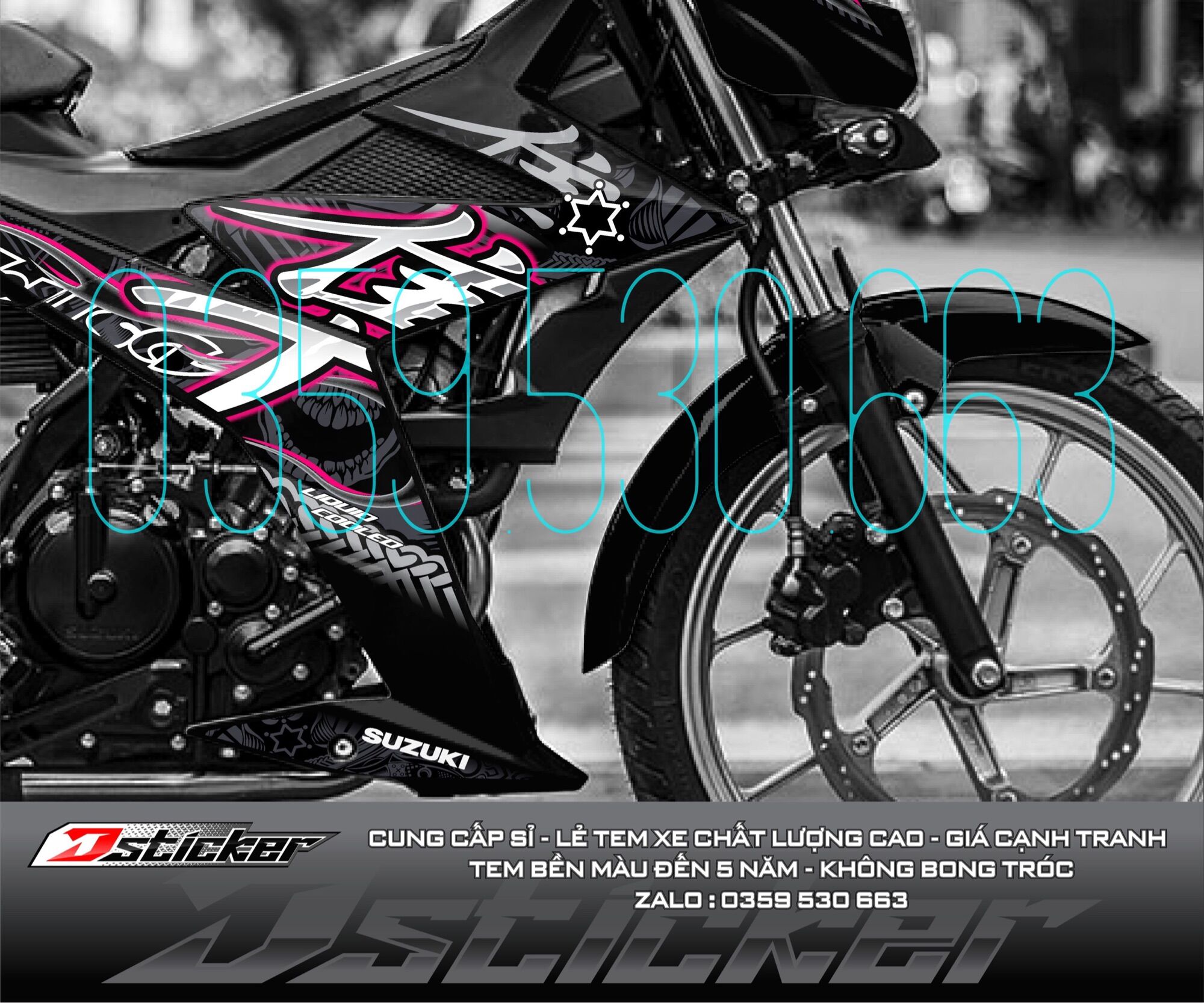 Tem Hayabusa hồng dán xe đen - Satria - tem rời