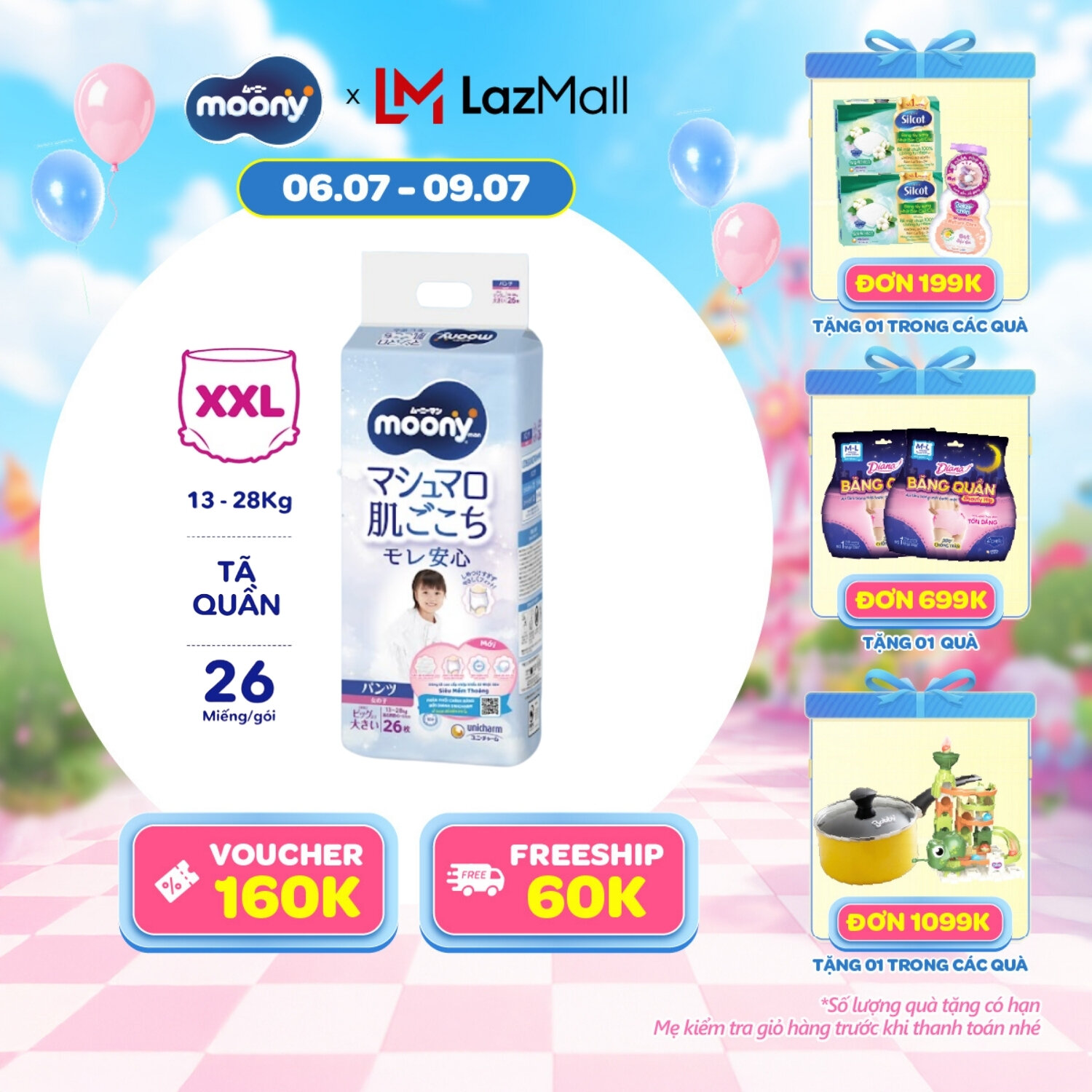 [SALE CUỐI THÁNG QUÀ SLCH] Tã quần cao cấp Moony Bé Gái XXL26 miếng - Nhập khẩu từ Nhật Bản