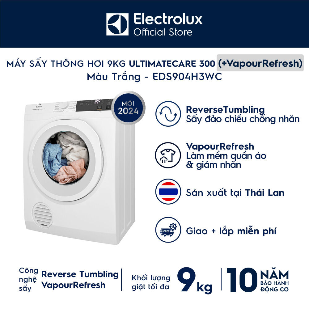 [MỚI] Máy sấy Electrolux 9kg UltimateCare 300 EDS904H3WC - Free Giao lắp