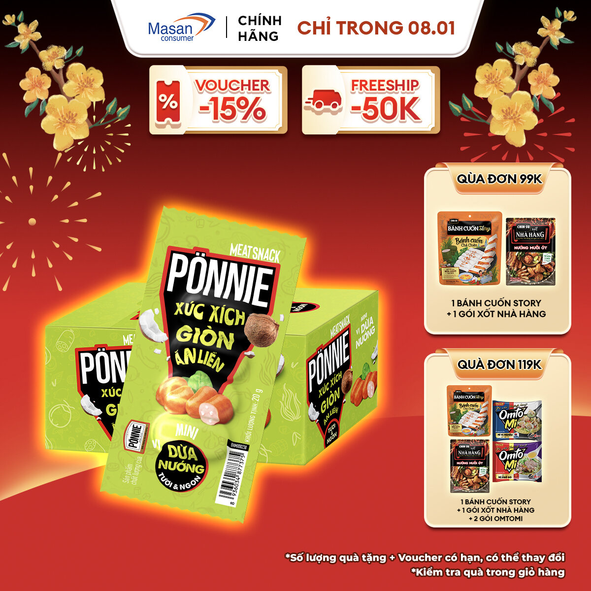 [VOUCHER 22% ĐƠN 199K  CHỈ 8.1] 1 Hộp Hotdog Ponnie Giòn Ăn Liền Vị Dừa Nướng Hộp X 20Gói X 20Gr