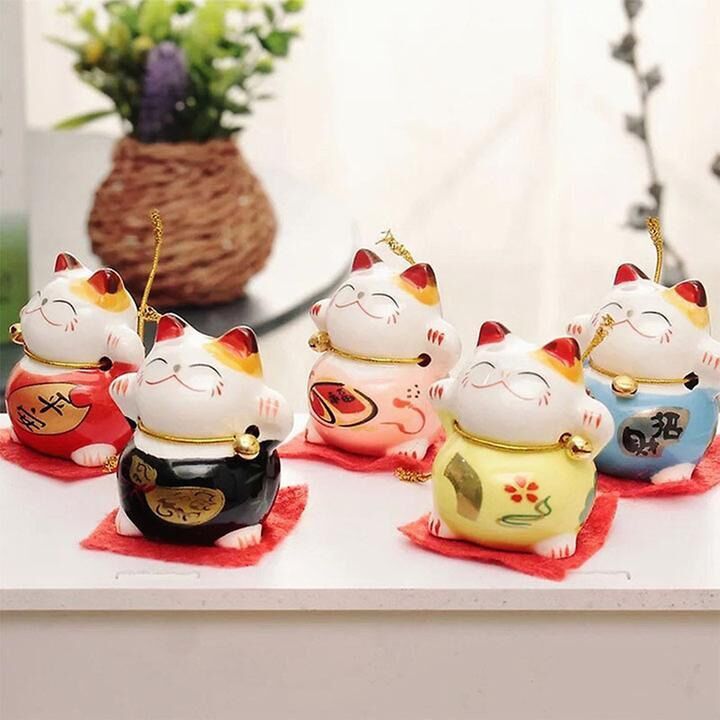 Bộ 5 Tượng Mèo Thần Tài May Mắn