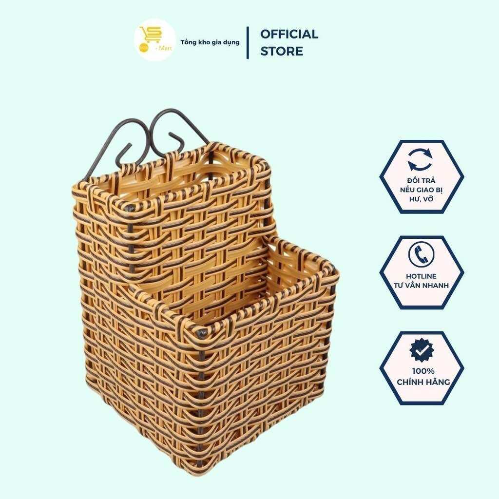 Ống Đựng Muỗng Đũa Giả Mây, Ống Đũa Mây 2 Ngăn Tròn - Vuông Tiện Lợi, Cao Cấp  MTA-MART2