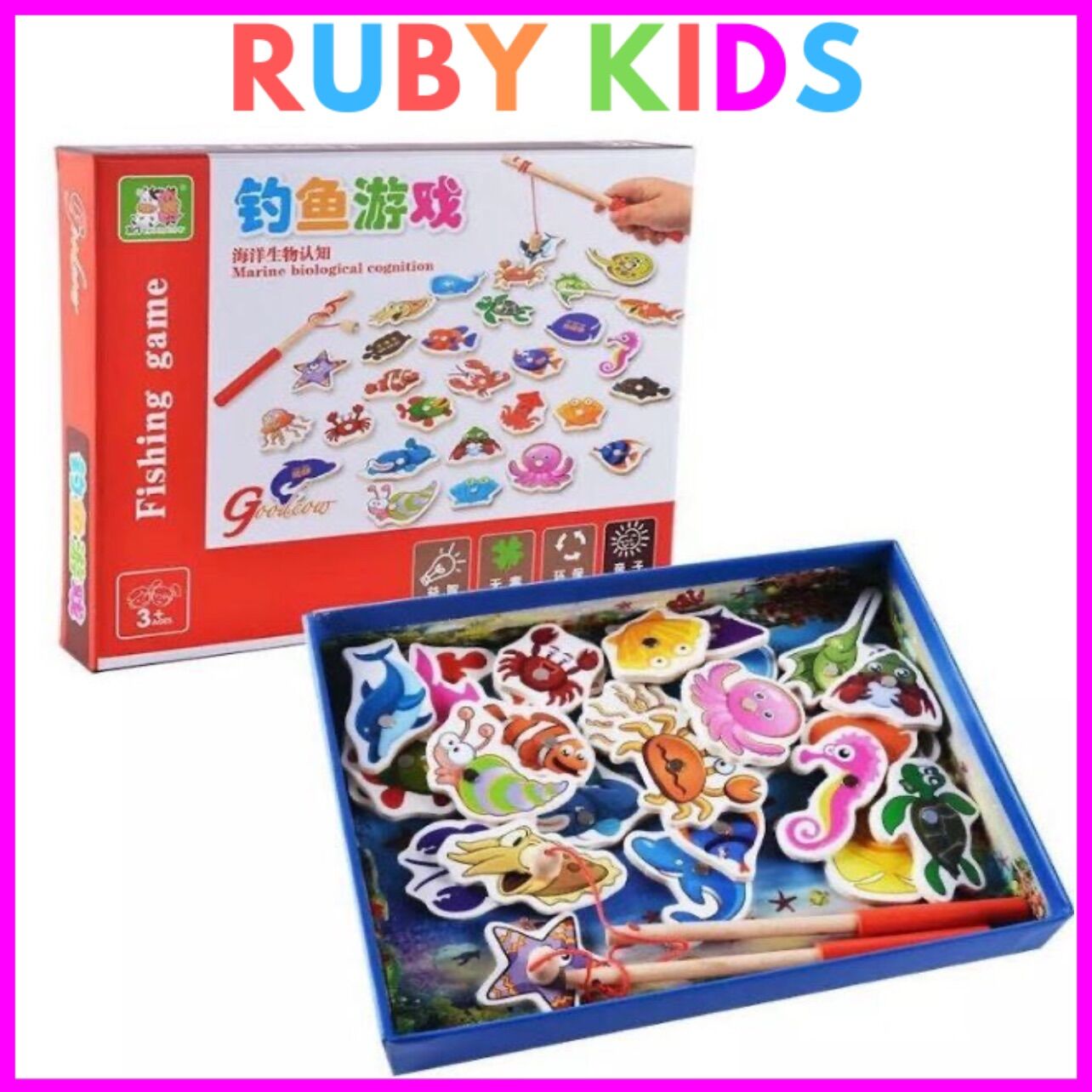 Đồ chơi câu cá giúp bé phát triển trí tuệ - Bộ Câu cá Sinh Vật Biển Nam Châm 32 con