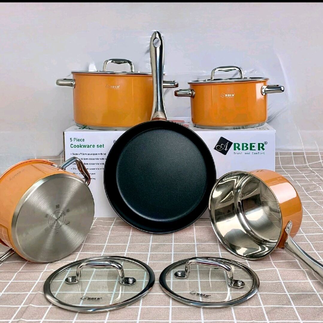 Bộ nồi từ chảo 5 món cao cấp màu cam ARBER