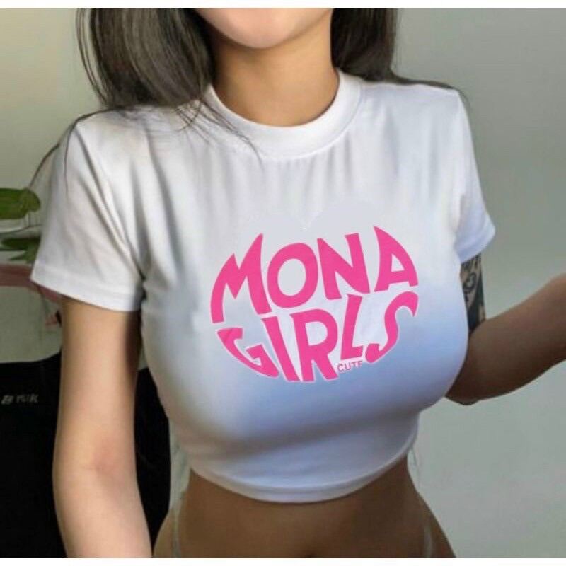 ÁO THUN CROPTOP IN CHỮ MONA GIRLS ÔM DÁNG