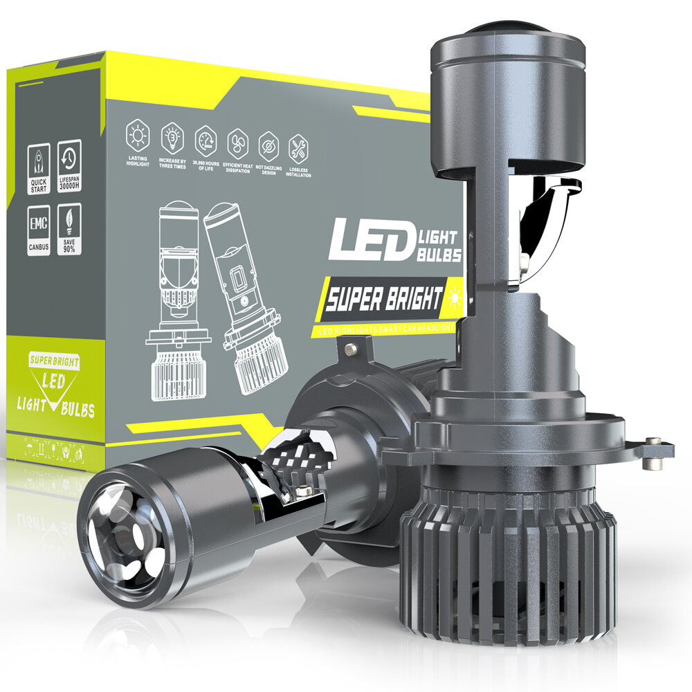 100W H4 led chiếu mini xe đèn pha Bóng đèn bi-led Mini ống kính máy chiếu ống kính H4 đèn pha cao thấp chùm LED H4 cho xe ô tô động cơ