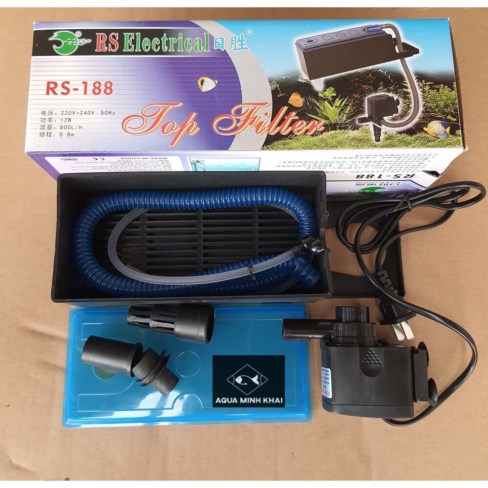 Máy lọc nước bể cá - Lọc máng RS 188 cho bể cá, đa chức năng: bơm+lọc+thổi oxy+tạo luồng bể cá