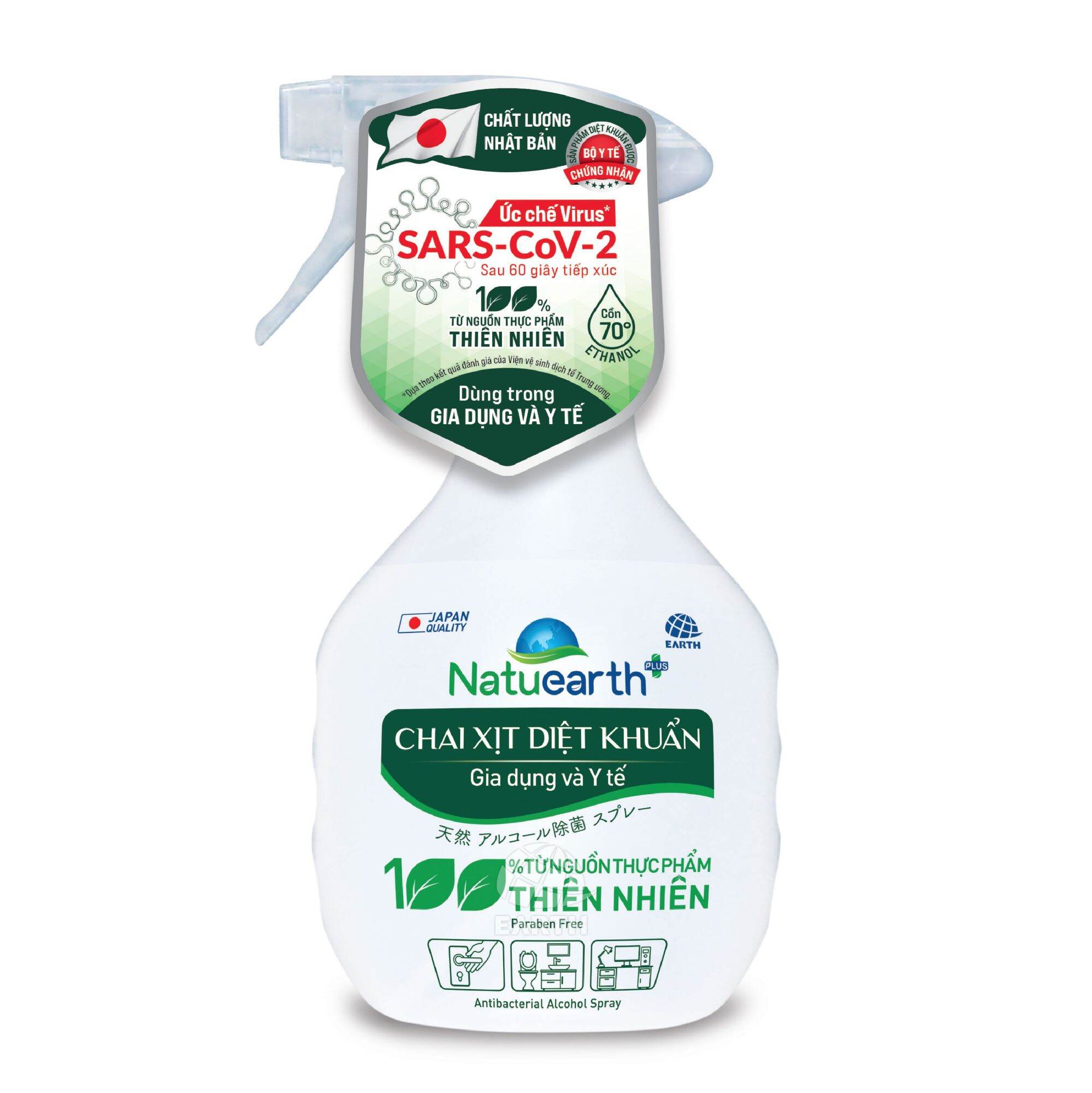 Cồn xịt diệt khuẩn ức chế sars-cov2 natuearth plus 410ml
