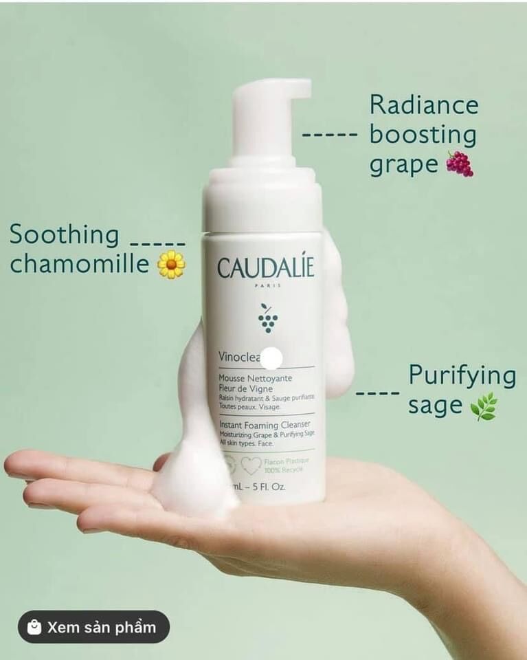🌧sữa rửa mặt tạo bọt - chiết suất nho 🍇caudalie 150ml