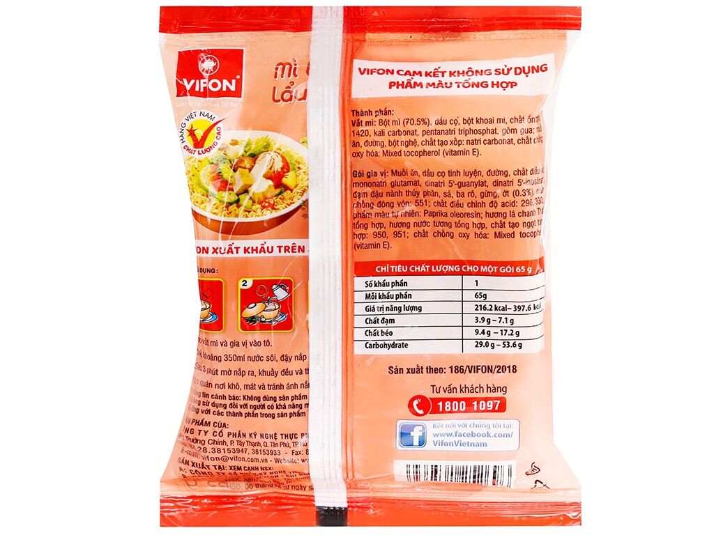 Thùng 30 gói mì Chay Lẩu Thái Vifon 65g