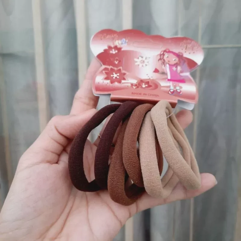 Túi 6 Dây cột tóc trơn màu đen/nâu loại 1 (bản 1cm,Rộng 6cm)