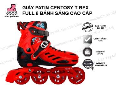 Full combo chính hãng Giày patin Centosy T Rex ĐỎ 8 bánh phát sáng cao su