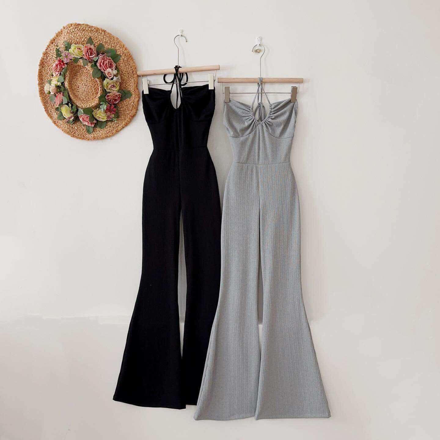 Jumsuit Ống Loe Cổ Yếm Phối Khoen S80