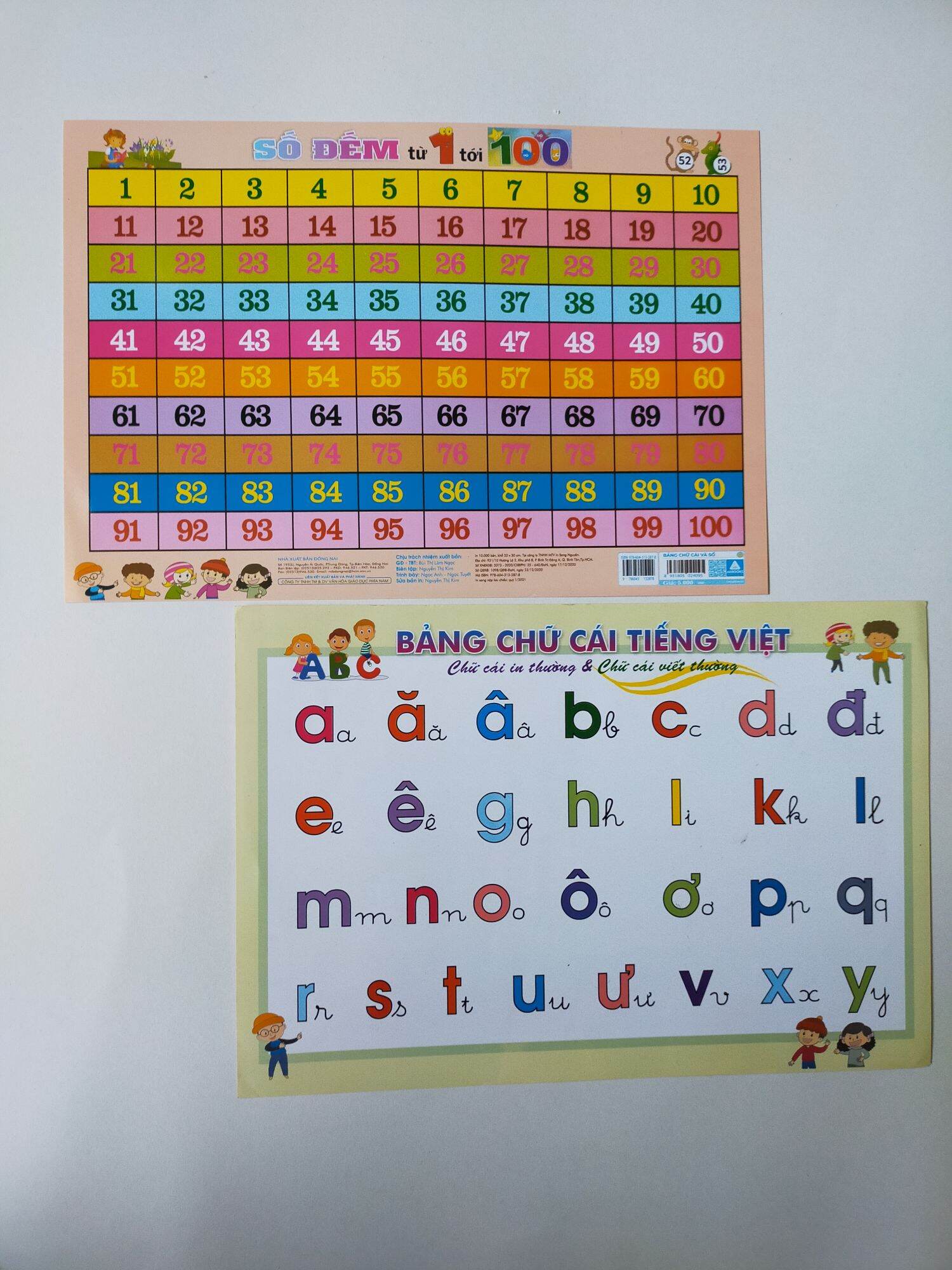 Bảng 2mặt chữ cái thường và số đếm 1 đến 100
