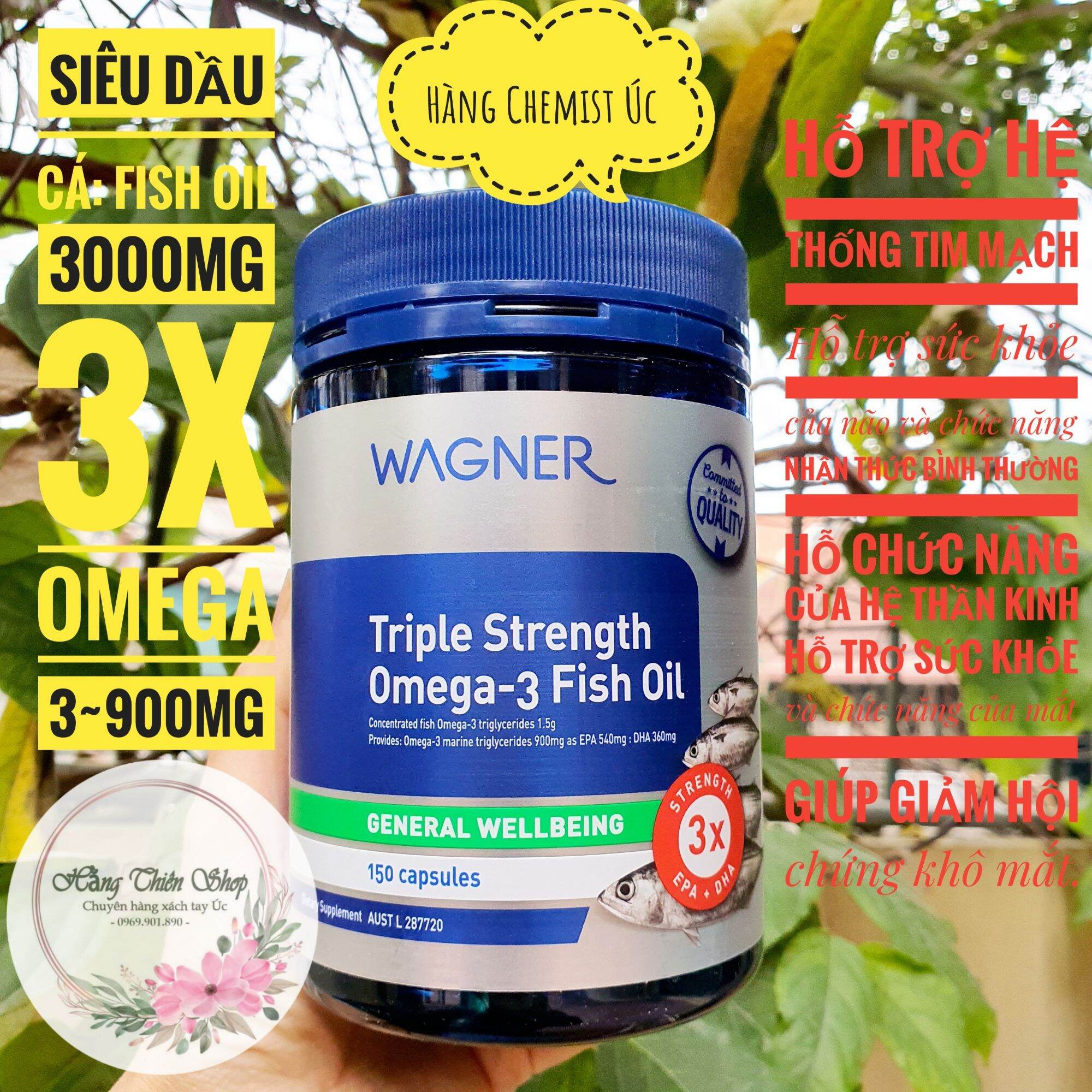 Đủ bill Siêu Dầu cá 3000mg Wagner Triple Strength Omega3 Fish Oil 150v