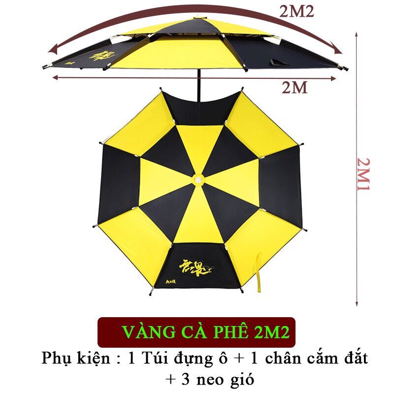 Ô,dù cao cấp che nắng,che mưa đi câu cá,đi dã ngoại loại 2 tầng rộng 2m2