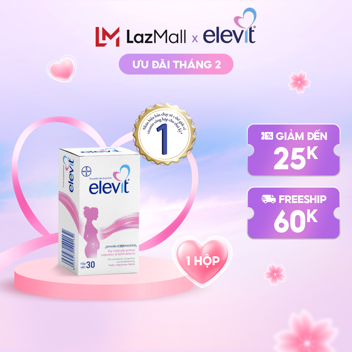 Vitamin Bầu Tổng Hợp Elevit Cho Phụ Nữ Trước Trong và Sau Thai Kỳ 30 Viên