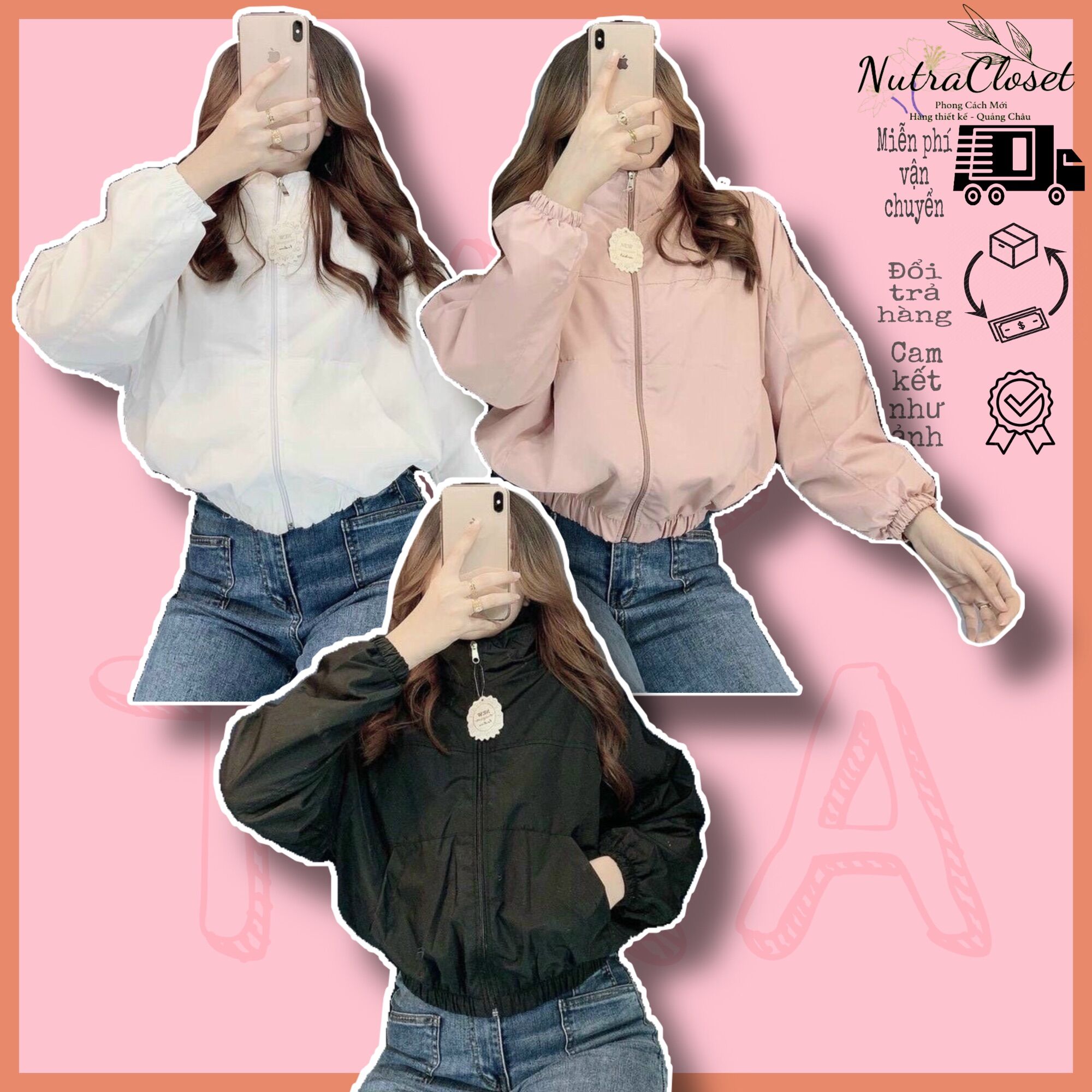 Áo khoác lửng croptop dù 2 lớp không nón unisex ulzzang nam nữ