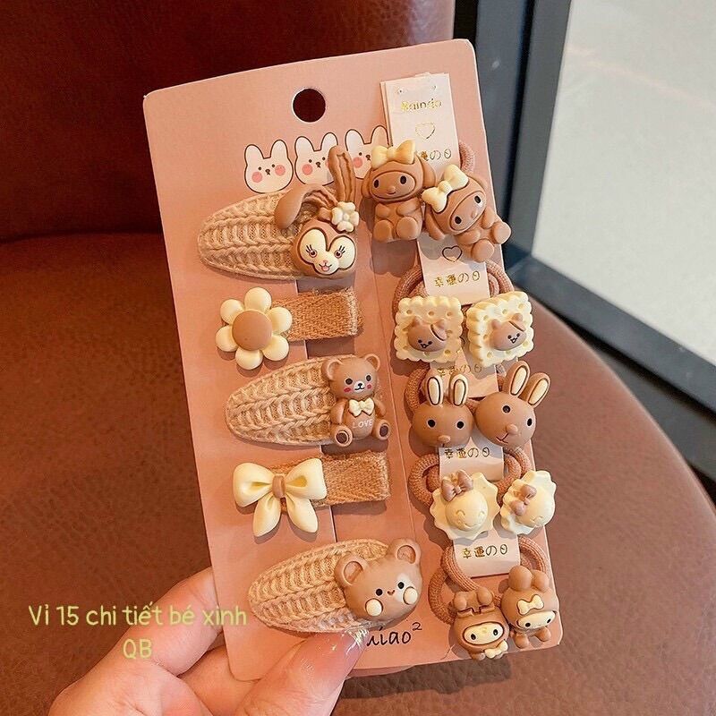 Set 15 kẹp và cột tóc dễ thương cho bé yêu