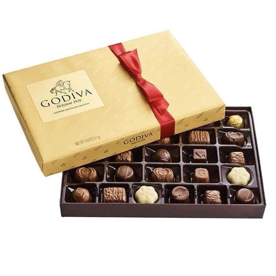 Socola hộp quà Godiva Belgian Assorted Holiday Box của Bỉ  hộp 311gr gồm 27 viên