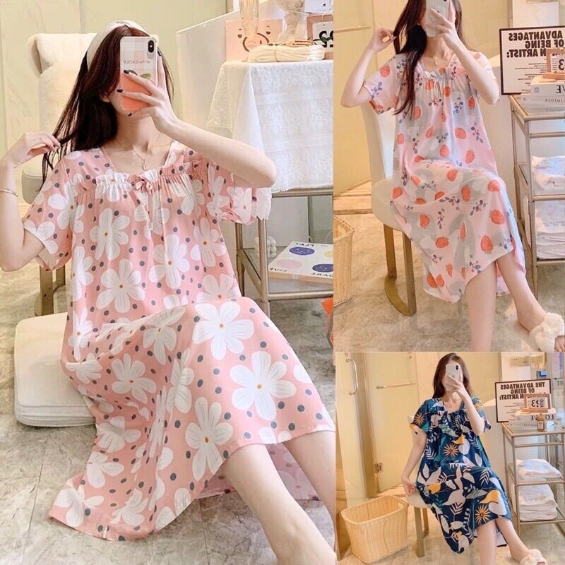 (Mới) Váy mặc nhà, váy bầu lanh lụa cực nhẹ mát, mềm mịn