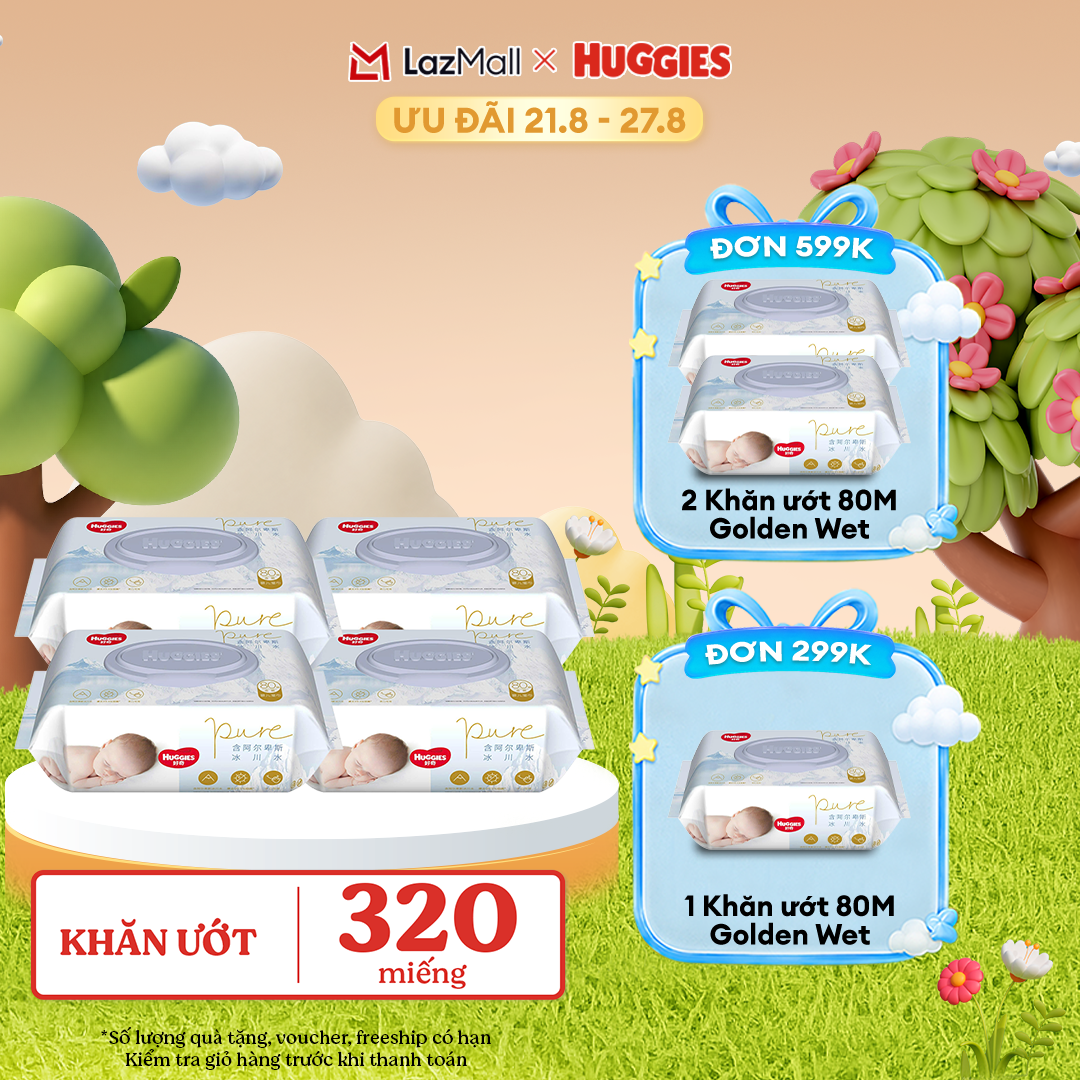 [17-24.08] Combo 4 Khăn ướt Huggies Golden Wet Wipes 80 miếng