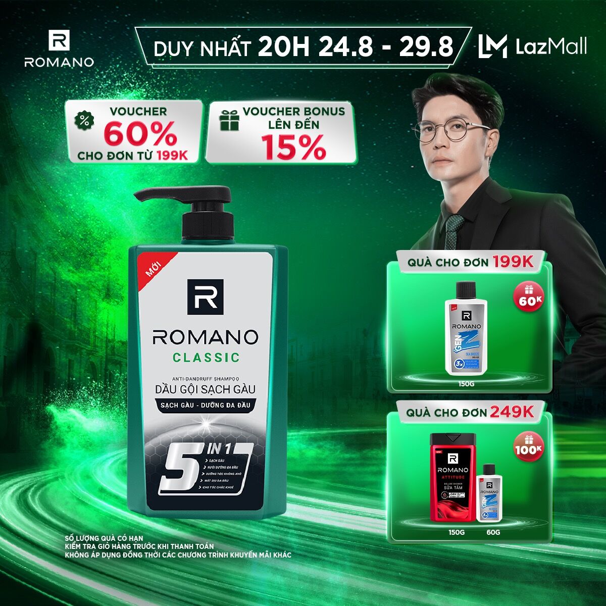 Dầu gội sạch gàu Romano Classic 650g