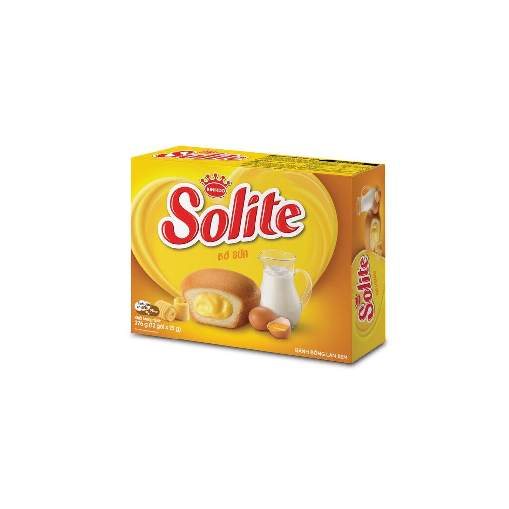 Bánh bông lan solite tròn kem vị bơ sữa 12 gói× 23g