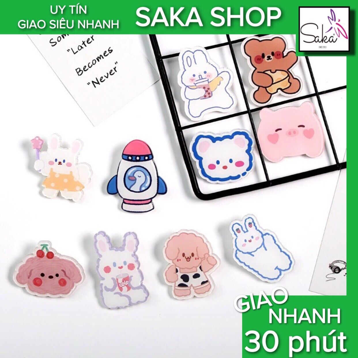 Ghim nhựa cài balo túi xách nhiều hoa văn , Sticker trang trí balo túi xách