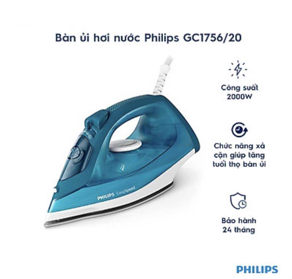 Bàn ủi hơi nước Philips GC1756 2000W - Hàng chính hãng