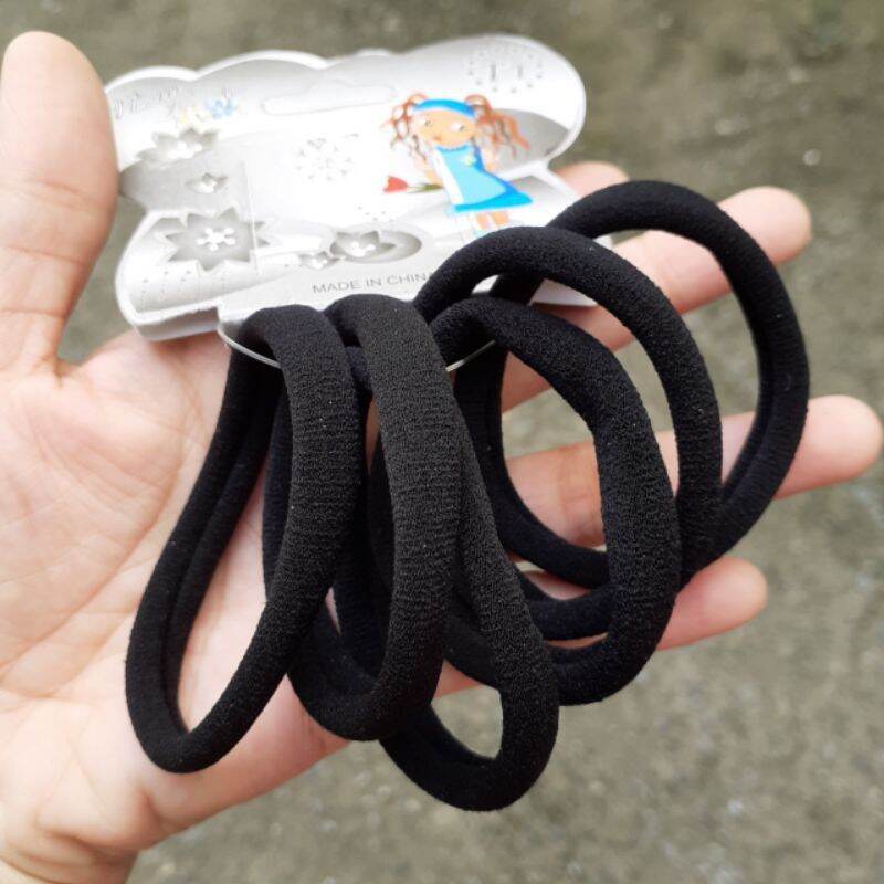 Túi 6 Dây cột tóc trơn màu đen/nâu loại 1 (bản 1cm,Rộng 6cm)