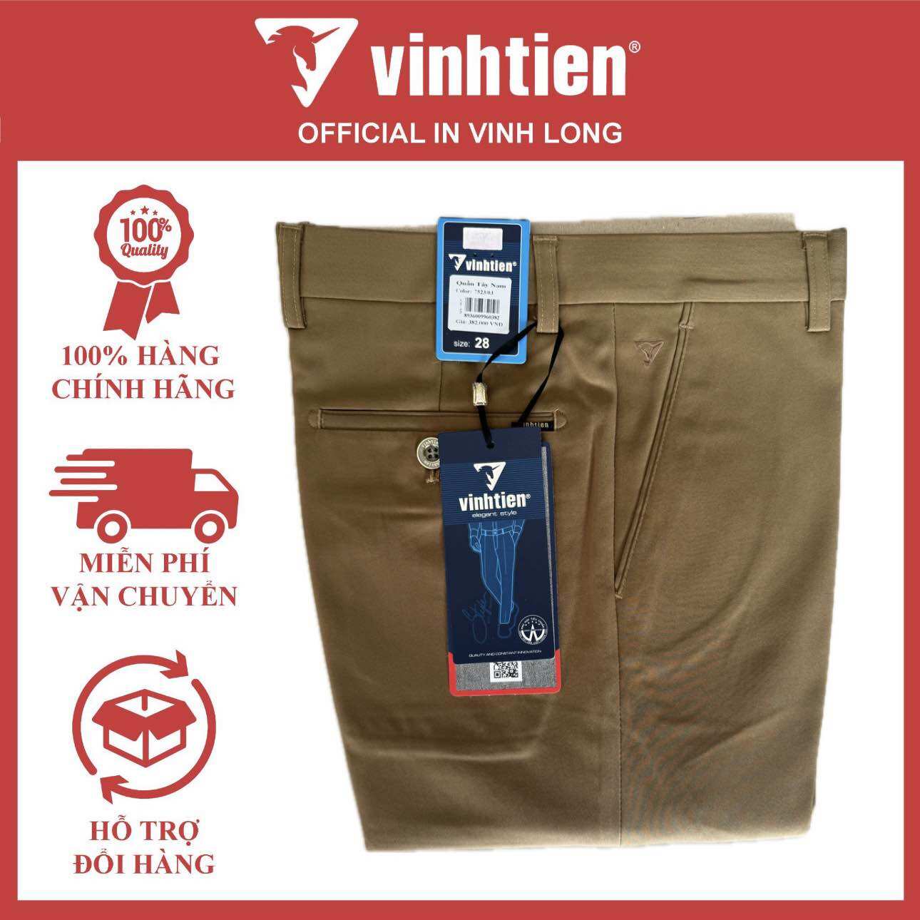 Quần tây nam Vĩnh Tiến form SlimFit ôm màu nâu da bò bị loang màu còn size 31-32-34