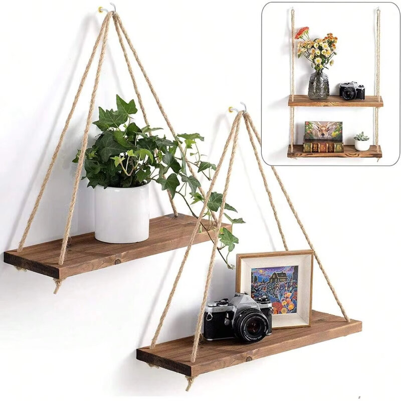 Gỗ Xoay Kệ Treo Dây Gai Dầu Phong Cách Hiện Đại Treo Tường Nổi Vật Có Hoa Khay Nhà Phòng Khách Trang