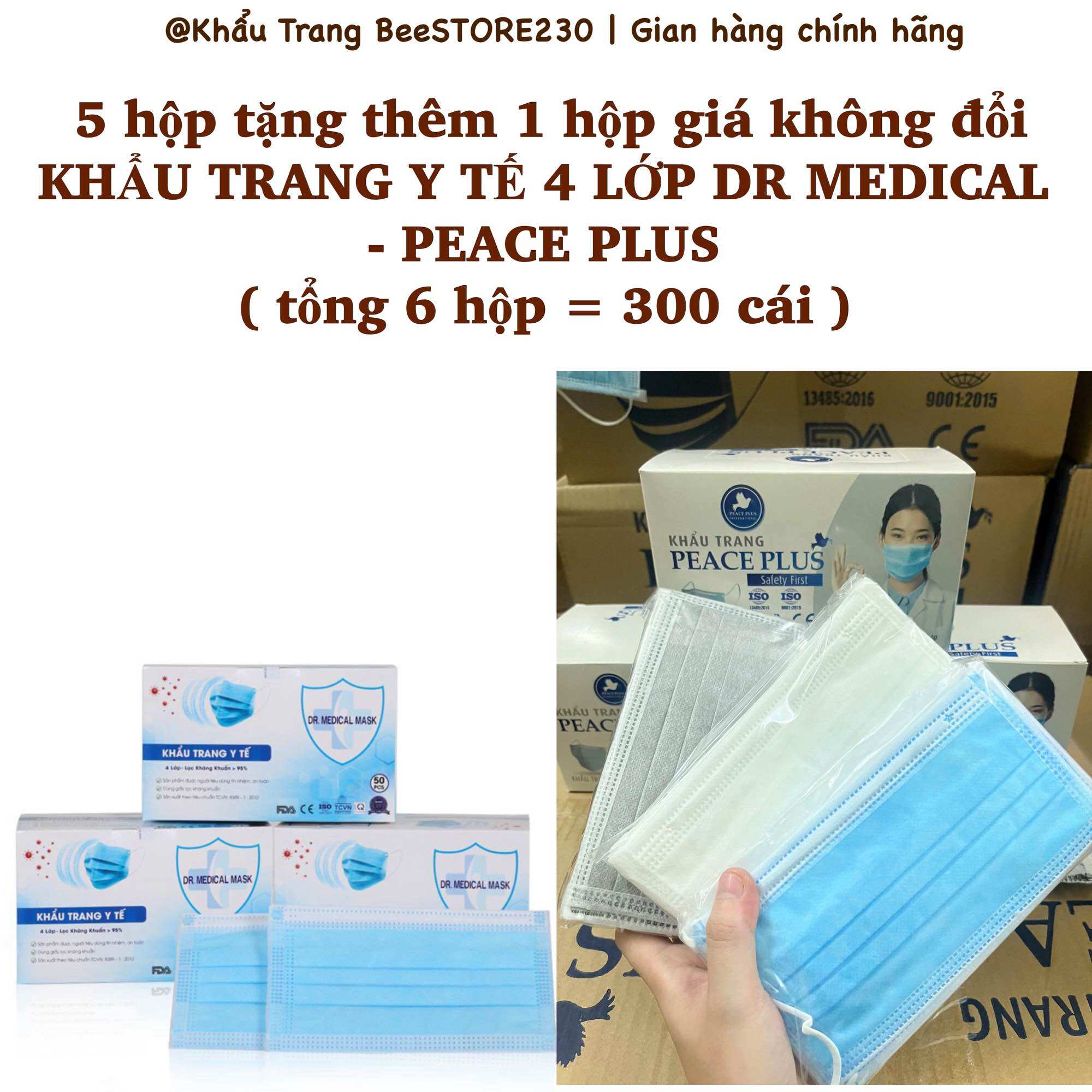 COMBO MUA 5 TẶNG 1 KHẨU TRANG Y TẾ CAO CẤP 4 LỚP HỘP 50 CÁI DÀY DẶN
